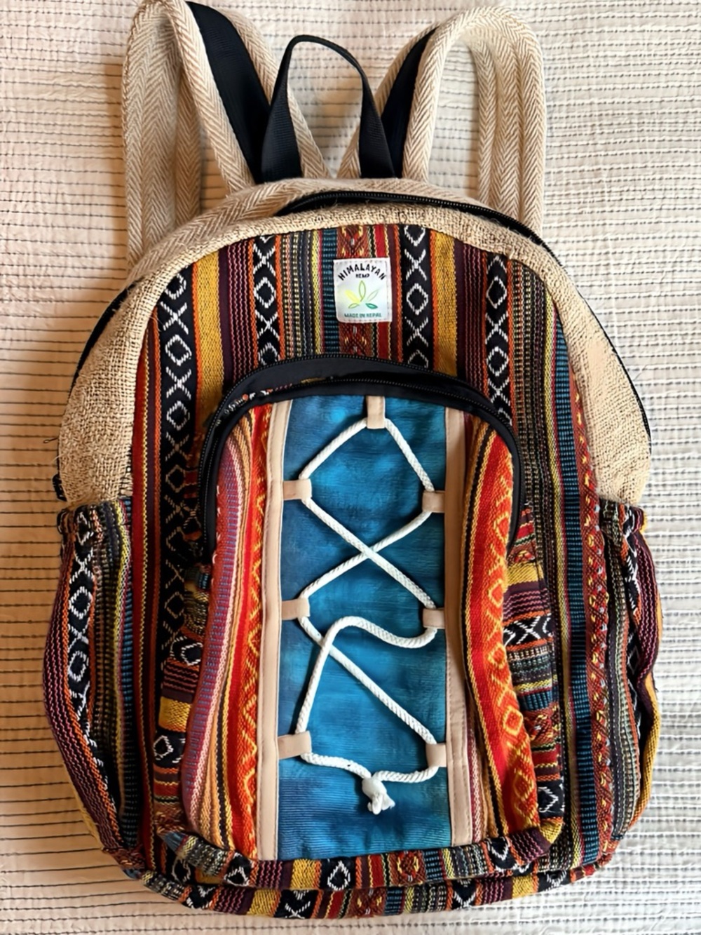 Boho/Festival Vibes!  Himalayan Nepal Multicolor Woven Canvas Backpack